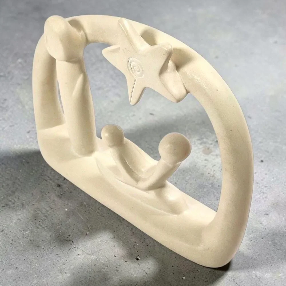 Hand Carved Kenyan Soapstone Nativity Scene Minimalist Modern Holy Family Christ